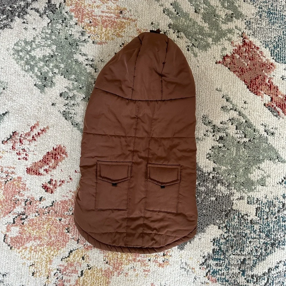 Adorable Dog Coat Hooded Puffer Parka Jacket Coat Brown Dog Size Medium